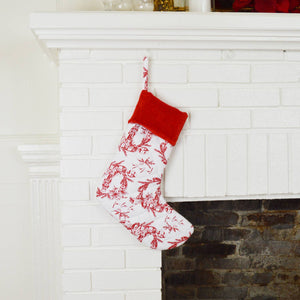 Holiday Toile Red Quilted Stocking